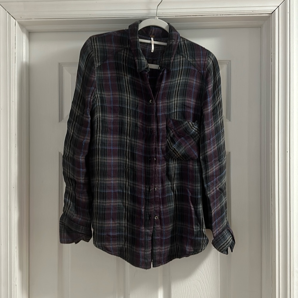 Free People Flannel Size M. Purple/grey/black